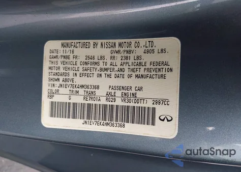 2017 Infiniti Q60 3.0T Premium z USA, uszkodzony, nr VIN JN1EV7EK4HM363368